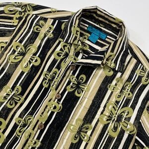 Paradise Blue Mens Hawaiian Flower Striped Button Down‎ Shirt, Paradise Blue 537